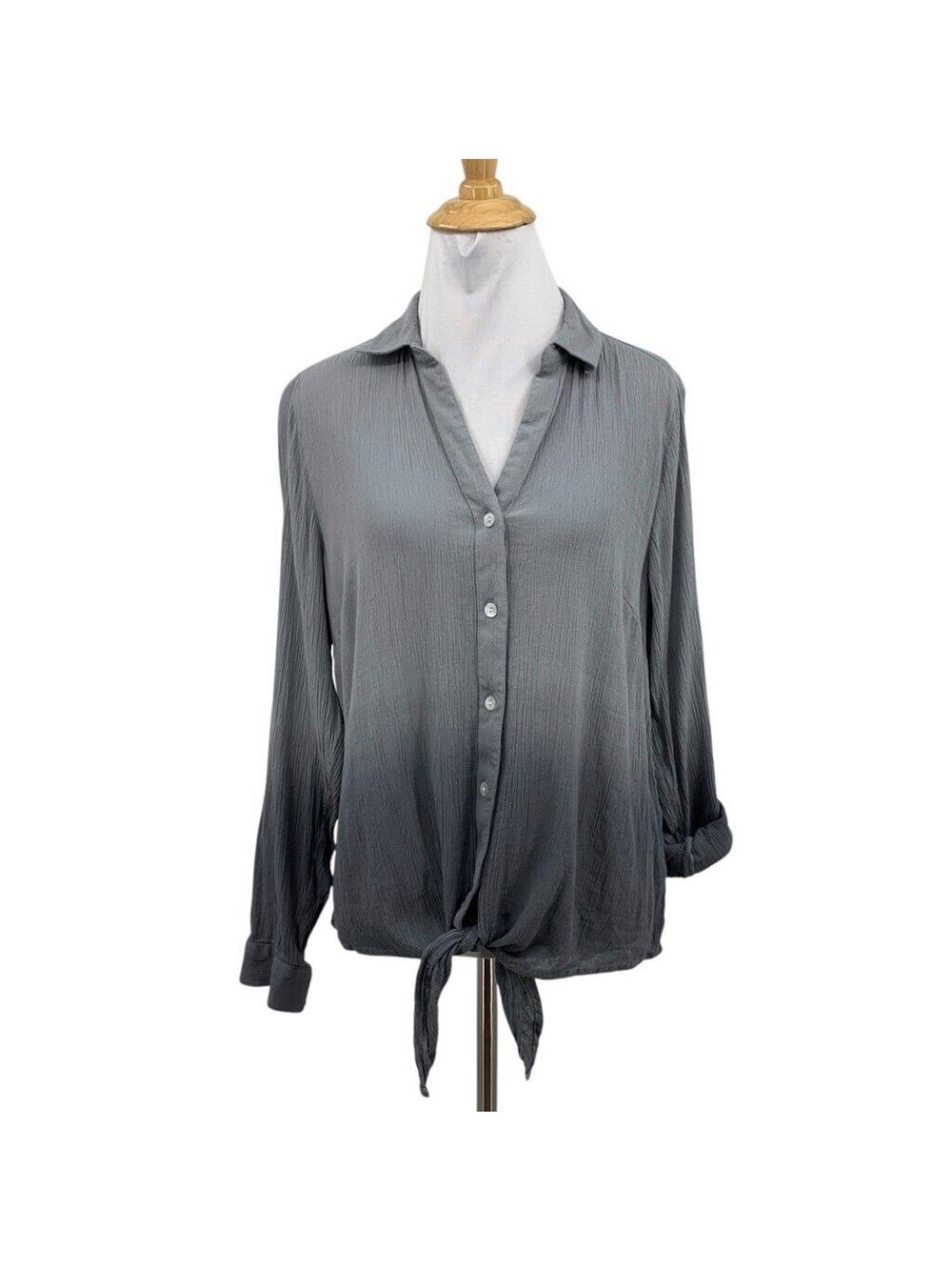 J Jill Blouse Womens S Small Iron Steel Ombre Gauze Tie Front Button Front Shirt
